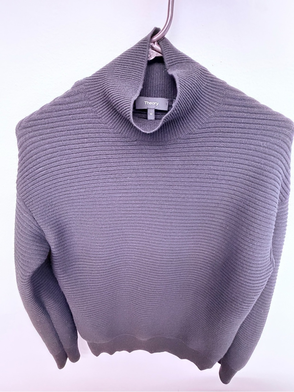 Theory Ribbed Mock Neck Wool Blend Sweater black M
